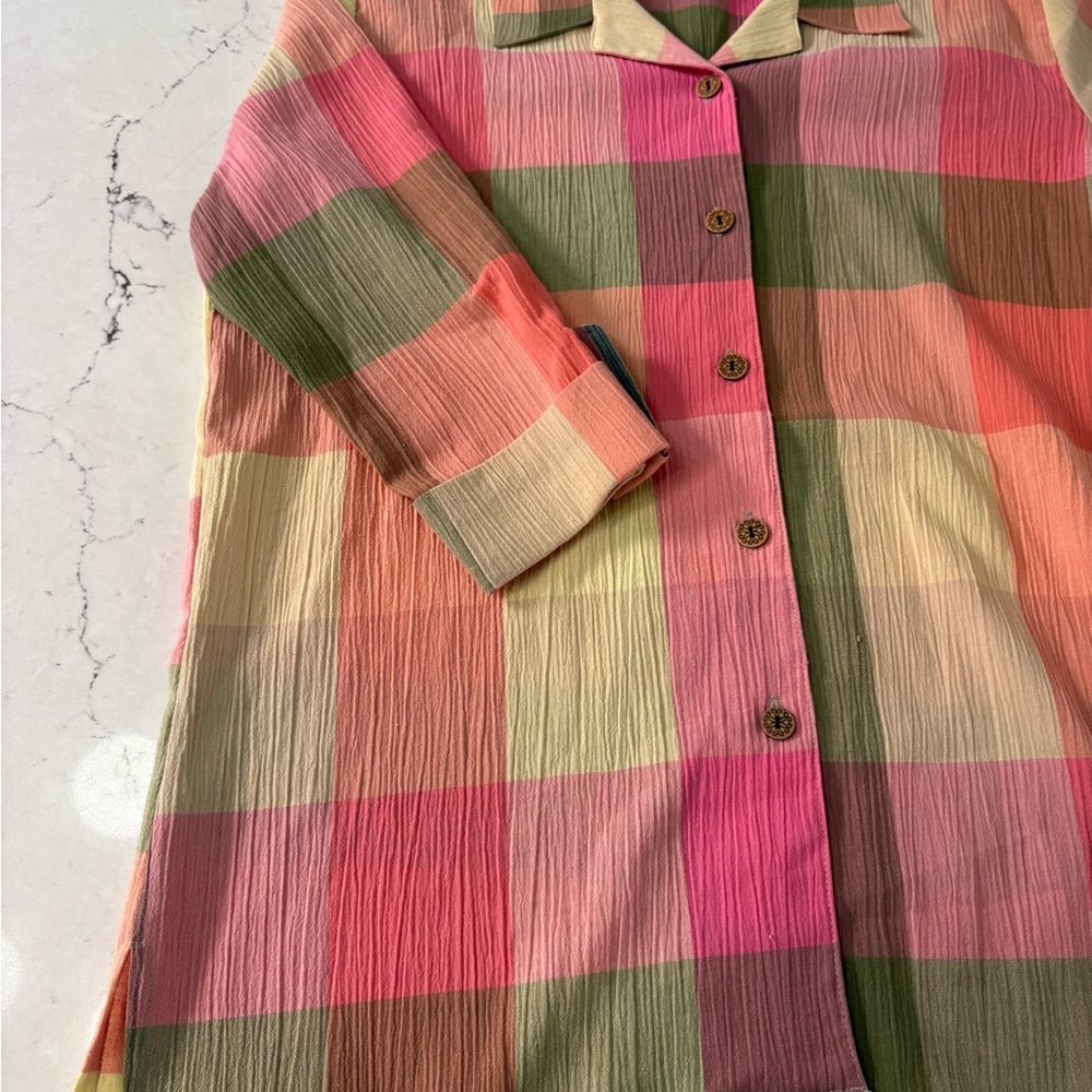 Vtg Allison Daley Shirt Women Sz 10 Spring Rainbow Plaid Long Sleeve Button Down